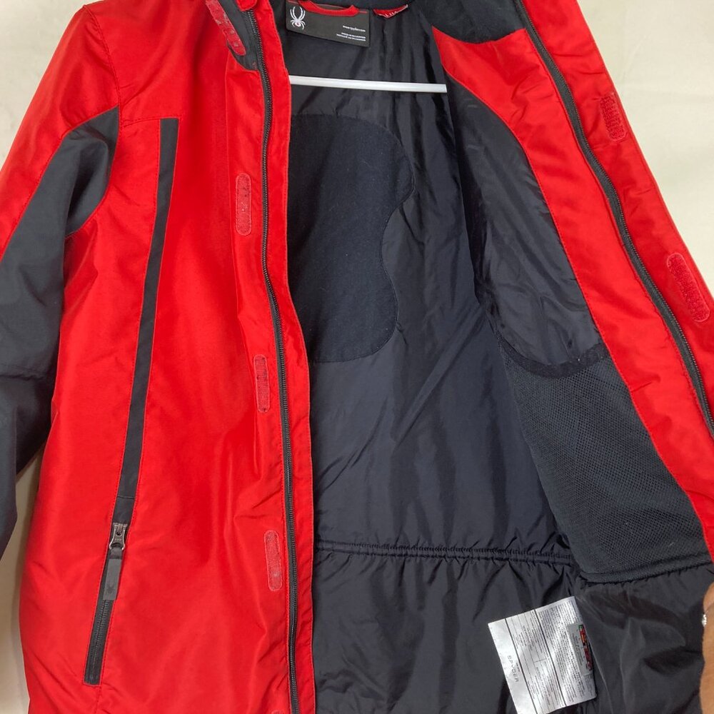 Spyder Youth Boys L 14 / 16 Hooded Ski Snow Winter Jacket Logo Zip Pockets - Picture 6 of 9